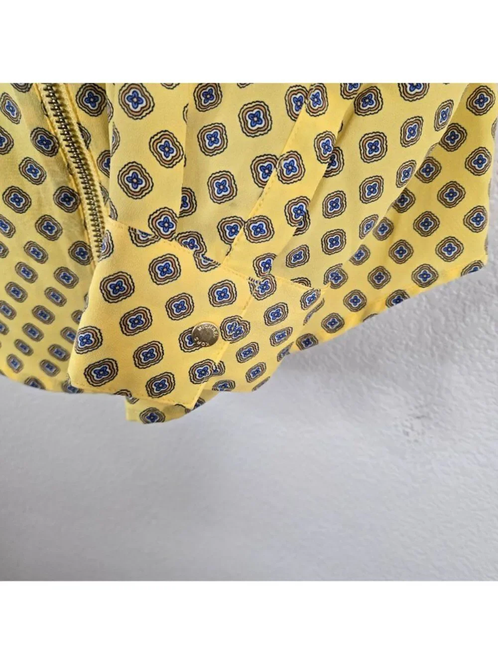 Michael Kors Womens Yellow Patterned Zip Front Blouse Size M